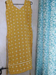 Yellow Printed Kurta pure cotton fabric