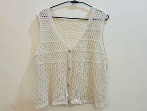 Pinteresty White Crochet Vest Top