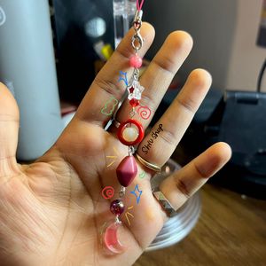 Red Themed Handmade Beaded Phone Charm