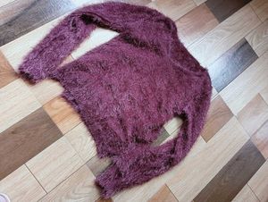 Fuzzy Plum V-Neck Sweater