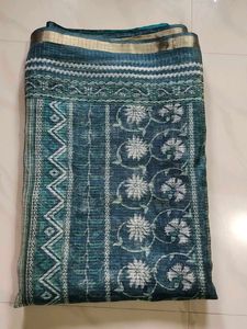 Teal Floral Print Saree✅