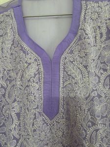 Lavender Embroidered Pure Chickenkari Kurta