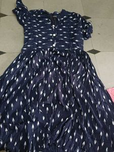 Navy &amp; White Print Dress