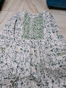 Green &amp; White Embroidered Salwar Kameez