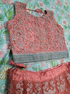 Peach Silver Embroidered Lehenga Choli