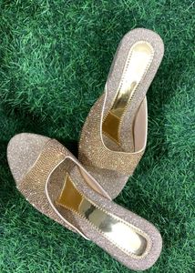 New Golden Rhinestone Partywear Wedges