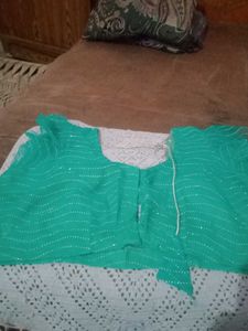 Emerald Green Sequin Scarf.Saree
