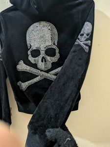 Y2K Gothic Skull Rhinestone velvet Hoodie