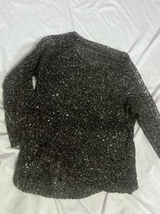 Sparkly Black Knit Top Party Wear