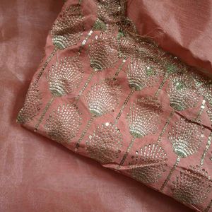 coral pink pure organza silk saree