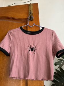 Pink Spider Graphic Crop Top