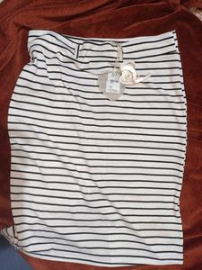 Stripped Body Con Midi Skirt