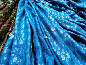 Elegant Blue &amp; Brown Embroidered Saree