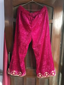 Velvet Embroidered Kurta Set with Pants &amp; Dushala
