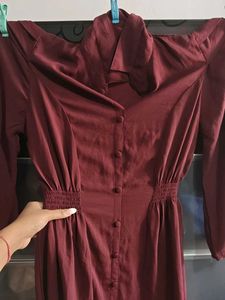 Maroon Button-Down Dress