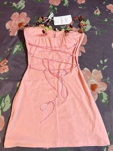 Pink Floral Trim Mini Dress Size XS