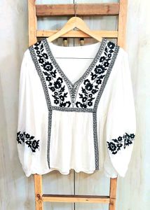 Black Embroidery Work Cotton Top Size-36