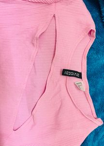 H&amp;M Women Pink Ribbed Cut Out Top