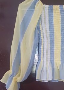 Yellow And Grey Color 💛 Crop Top