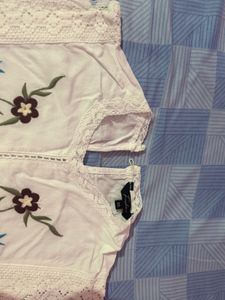 Floral Embroidered Lace Trim Top