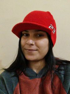 Red Knit Cap with Visor