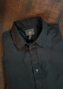 H&amp;M Black Linen-Cotton Shirt _