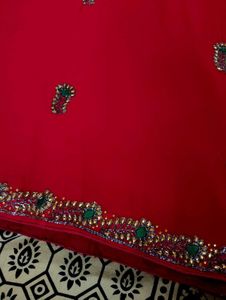 Pure Georgette Red Saree