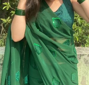Green Saree With Stiched Blouse
