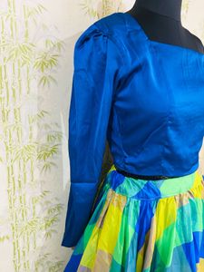 Blue &amp; Green Checkered Skirt Set