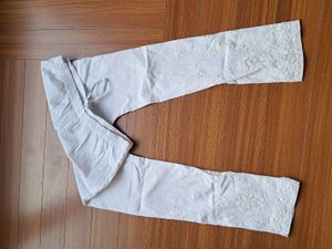 Embroidered White Cotton Pants