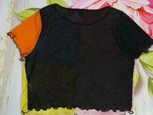 (1300)Colorful Sheer Patchwork Top