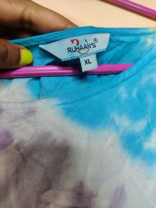 Tye Dye Print Rayon Top With Elastic Sleeves