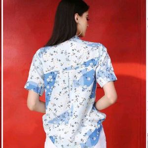 Floral Printed Top With Band Collar