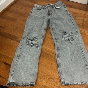 Ripped Wide Leg Jeans - Grey