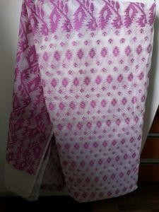 Mauve on White Jamdani Saree