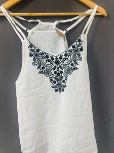 White Embroidered Tank Top
