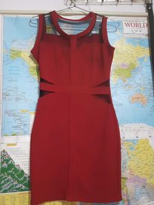 Bright Red Dress With Black Mesh