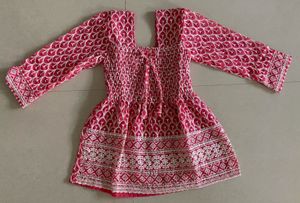 Pink Embroidered Chikankari Short Kutri