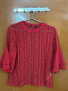 Red Lace Bell Sleeve Top