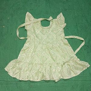 Handmade Baby Frock, Chest - 20 Inches, Waist - 20 Inches, Length 16.5 Inches, Light Colours (Green And Pinkish)
