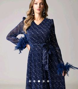 SAVANA Blue Feather Cuff Dress