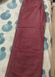 Maroon Wide Leg Slit Jeans