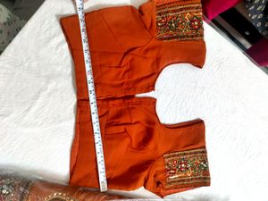 Orange Embroidered Paisley Saree