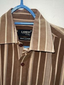 Coffee Brown Striped Pure Cotton Shirt