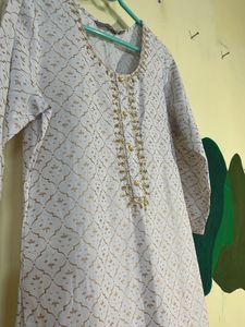 White And Gold Festive Straight Kurti