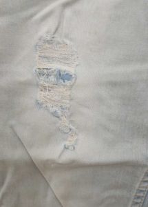 Ice Blue Colour Ripped Jeans