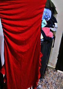 off shoulder red midi dress with side cuts