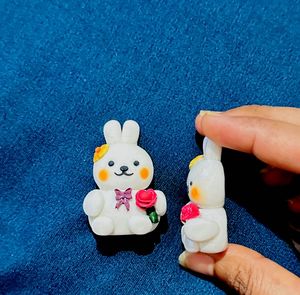 Kawaii Bunny Figurine with Rose Flower