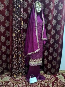 Elegant Purple Kurta Set with bridal clutch freebe