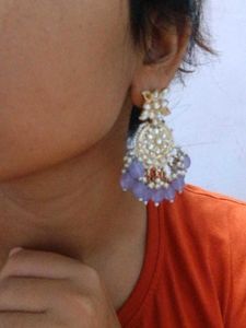 Elegant Kundan Earrings with Lavender Beads